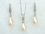 Chic White Drop Pearl Pendant and Earring Set 8X11mm