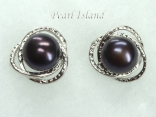 Peacock Round Pearl Stylish Stud Earrings 8.5-9mm