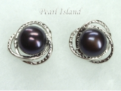 Peacock Round Pearl Stylish Stud Earrings 8.5-9mm