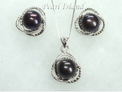 Peacock Round Pearl Stylish Pendant and Earring Set 8.5-9mm