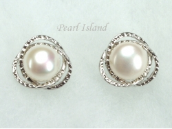 White Round Pearl Stylish Stud Earrings 8-8.5mm