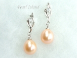 Dark Peach Drop Pearl Earrings 9x10mm