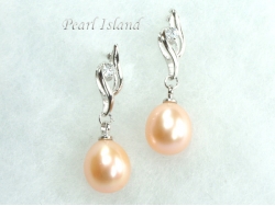 Dark Peach Drop Pearl Earrings 9x10mm