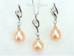 Dark Peach Pearl Pendant and Earring Set 9-10mm