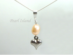 Peach Oval Pearl with Silver Heart Pendant 5x7mm