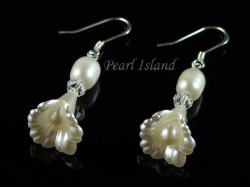 Petite Ivory Freshwater Pearl in Bell Flower Earrings