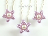 Petite Ivory Freshwater Pearl in Lavender Flower Hair Pin x 3