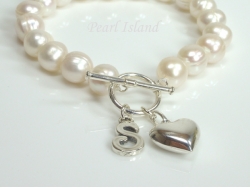 Personalised White Circlet Pearl Bracelet with T-bar Clasp