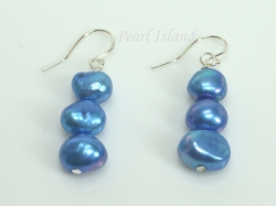 Royal Blue Baroque Pearl Earrings with Three Pearls