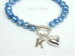 Personalised Royal Blue Baroque Pearl Bracelet with T-bar Clasp