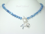 Personalised Royal Blue Baroque Pearl Necklace with T-bar Clasp