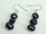 Black Baroque Pearl Earrings with Three Pearls