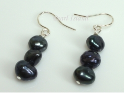 Black Baroque Pearl Earrings with Three Pearls