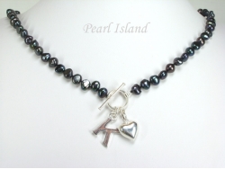 Personalised Black Baroque Pearl Necklace with T-bar Clasp