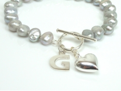Personalised Silver Grey Baroque Pearl Bracelet with T-bar Clasp