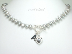 Personalised Silver Grey Baroque Pearl Necklace with T-bar Clasp