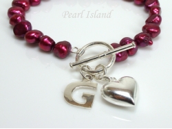 Personalised Red Baroque Pearl Bracelet with T-bar Clasp