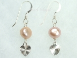 Lavender Baroque Pearl Earrings with Sparkling Heart