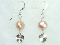 Lavender Baroque Pearl Earrings with Sparkling Heart
