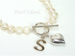 Personalised White Baroque Pearl Bracelet with T-bar Clasp