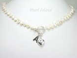 Personalised White Baroque Pearl Necklace with T-bar Clasp