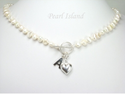 Personalised White Baroque Pearl Necklace with T-bar Clasp