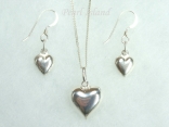 Sterling Silver Puffed Heart Pendant & Earring Set
