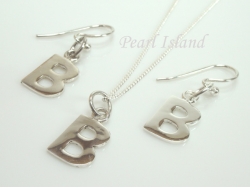 Sterling Silver Initial B Earring and Pendant Set
