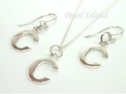 Sterling Silver Initial C Earring and Pendant Set