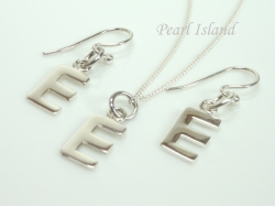 Sterling Silver Initial E Earring and Pendant Set