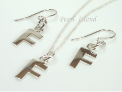 Sterling Silver Initial F Earring and Pendant Set