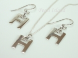 Sterling Silver Initial H Earring and Pendant Set