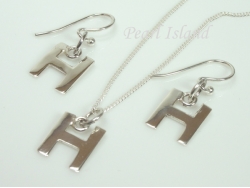 Sterling Silver Initial H Earring and Pendant Set