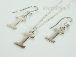 Sterling Silver Initial I Earring and Pendant Set