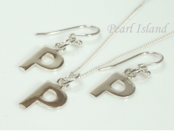 Sterling Silver Initial P Earring and Pendant Set