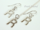 Sterling Silver Initial R Earring and Pendant Set