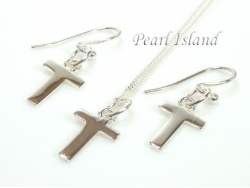 Sterling Silver Initial T Earring and Pendant Set