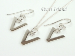 Sterling Silver Initial V Earring and Pendant Set