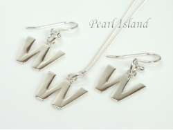 Sterling Silver Initial W Earring and Pendant Set