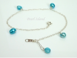 Ankle Bracelets - Blue Pearl & Sterling Silver Ankle Bracelet