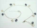 Pearl Ankle Bracelets - Sterling Silver Ankle Bracelet with White & Black Pearls 