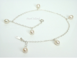 Ankle Bracelets - White Pearl & Sterling Silver Ankle Bracelet