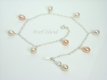 Anklets - White & Peach Pearl Sterling Silver Ankle Bracelet