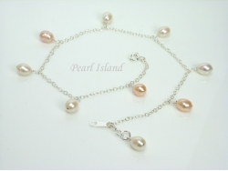 Anklets - White & Peach Pearl Sterling Silver Ankle Bracelet