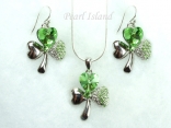 Clover Shamrock Pendant Necklace and Earring Set