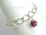 GB Union Jack Flag Crystal Clap Ball Charm Silver Toggle Bracelet