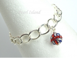 GB Union Jack Flag Crystal Clap Ball Charm Silver Toggle Bracelet