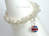 GB Union Jack Flag Crystal Clay Ball Charm Silver Elasticated Bracelet