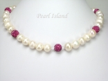 Dallas Collection - White Circlet Pearl & Crystal Necklace with 12 colour choice