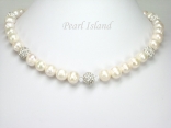 Dallas Collection - White Roundish Pearl & Crystal Necklace with Birthstones